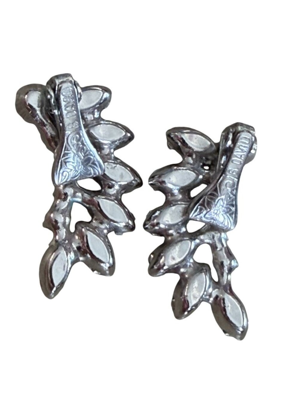 David Sigal Clip Earrings Silver Tone Red Marquise Clear Stones Signed Vintage - Picture 5 of 9